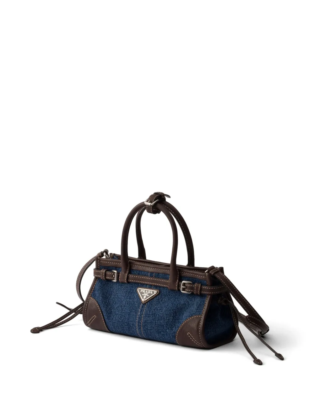 Prada Bonnie kleine denim en leren handtas Blauw