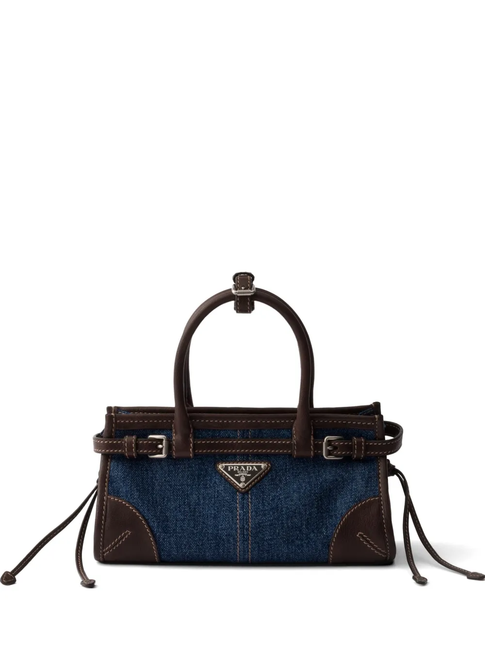 Prada Bonnie small denim and leather handbag - Blue