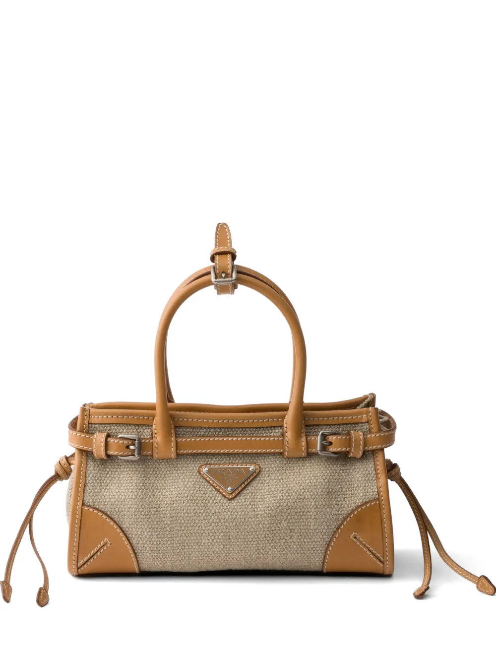 Prada Bonnie small linen and leather handbag - Nude