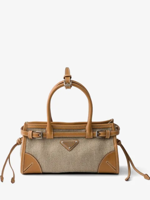Prada Bonnie small linen and leather handbag