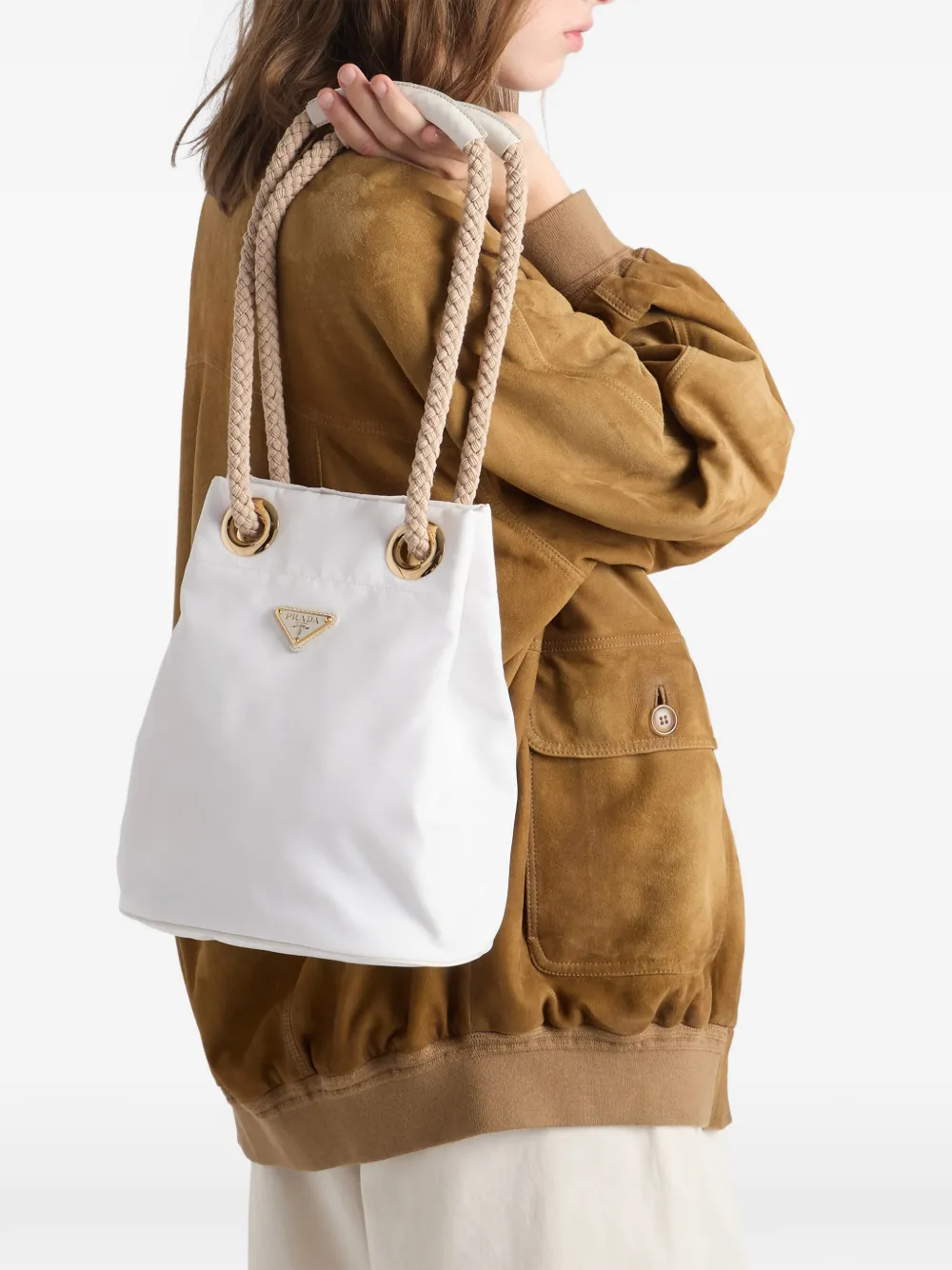 Prada Gevlochten shopper met touw en handvat Wit