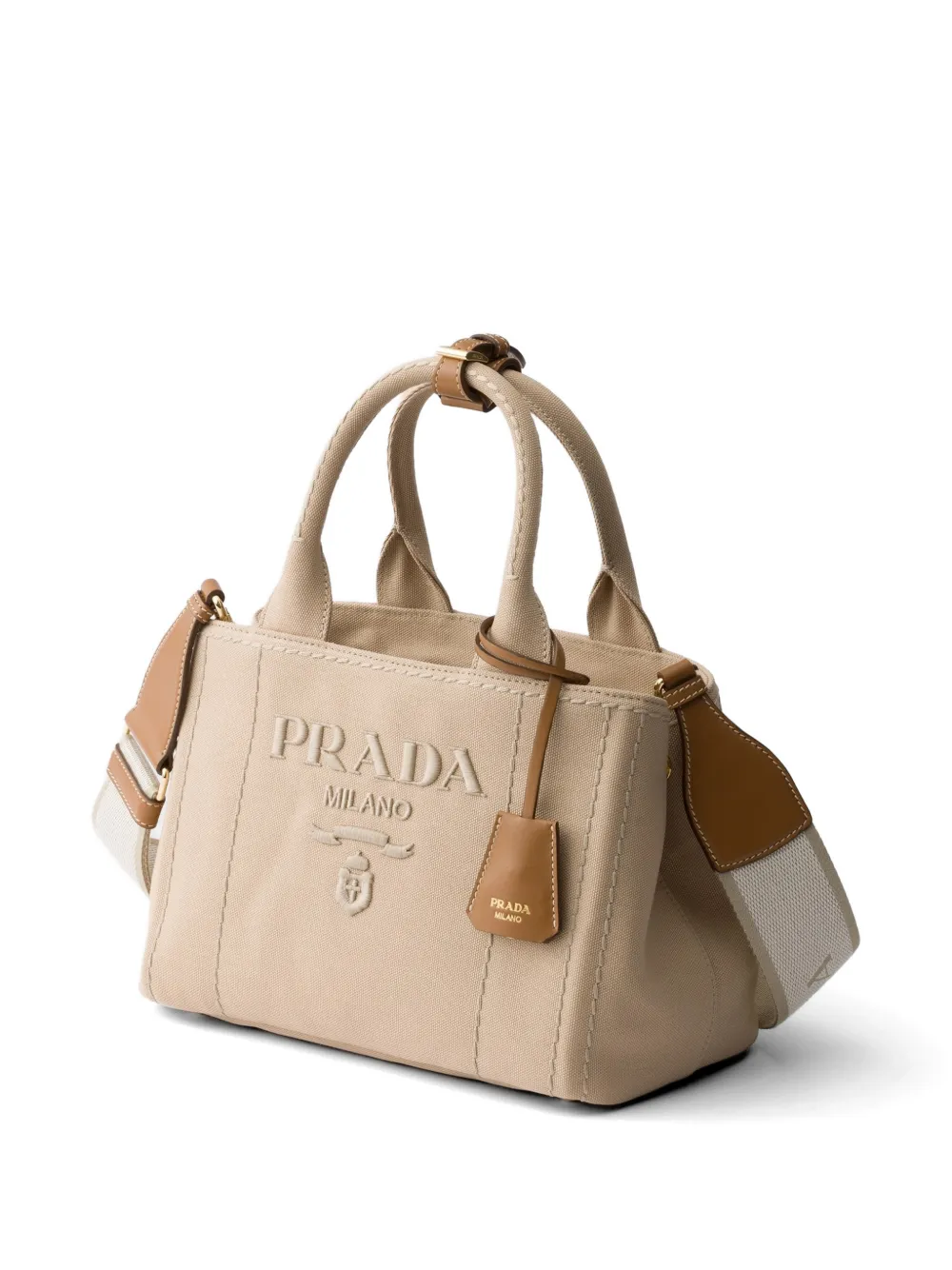 Prada Jardinière kleine katoenen canvas tas Beige