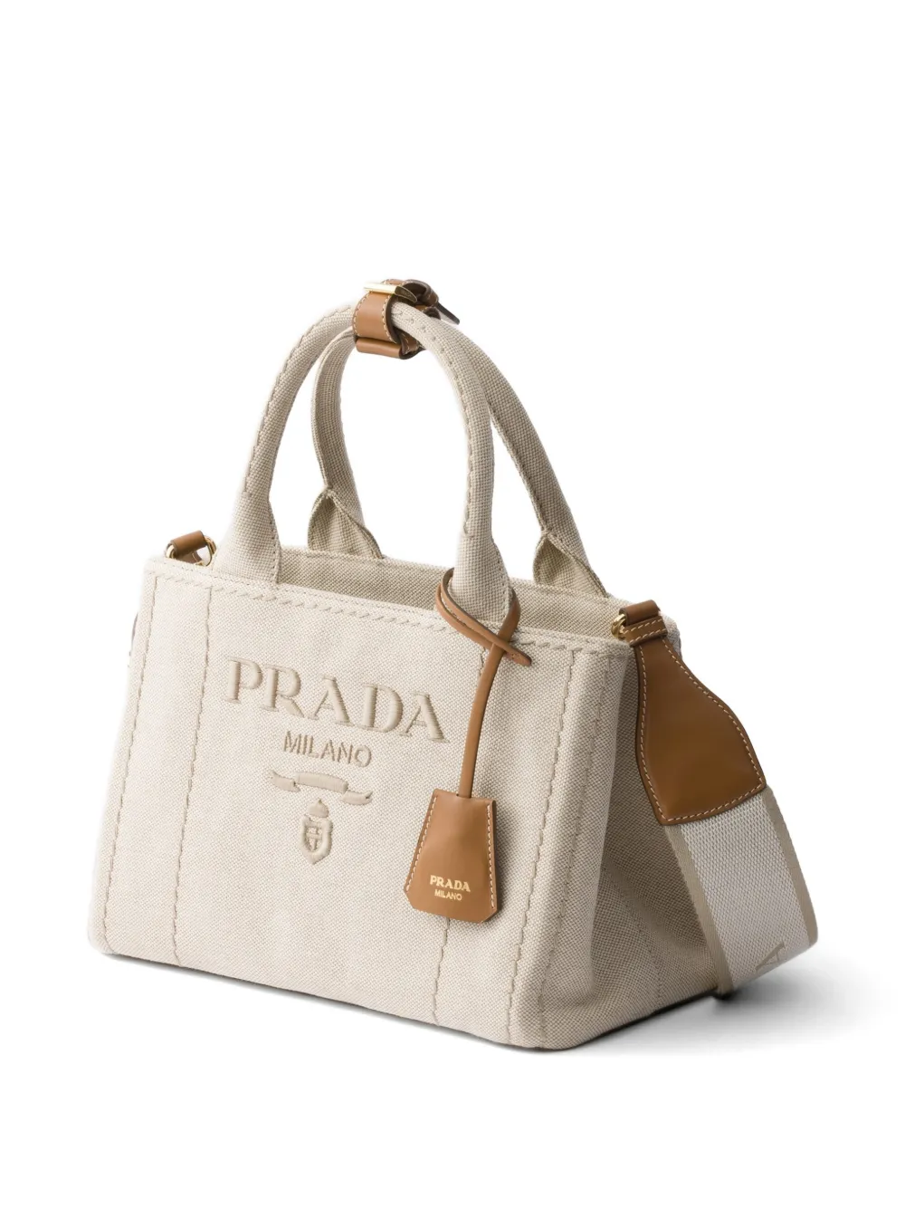 Prada Jardinière kleine katoenen canvas tas Beige