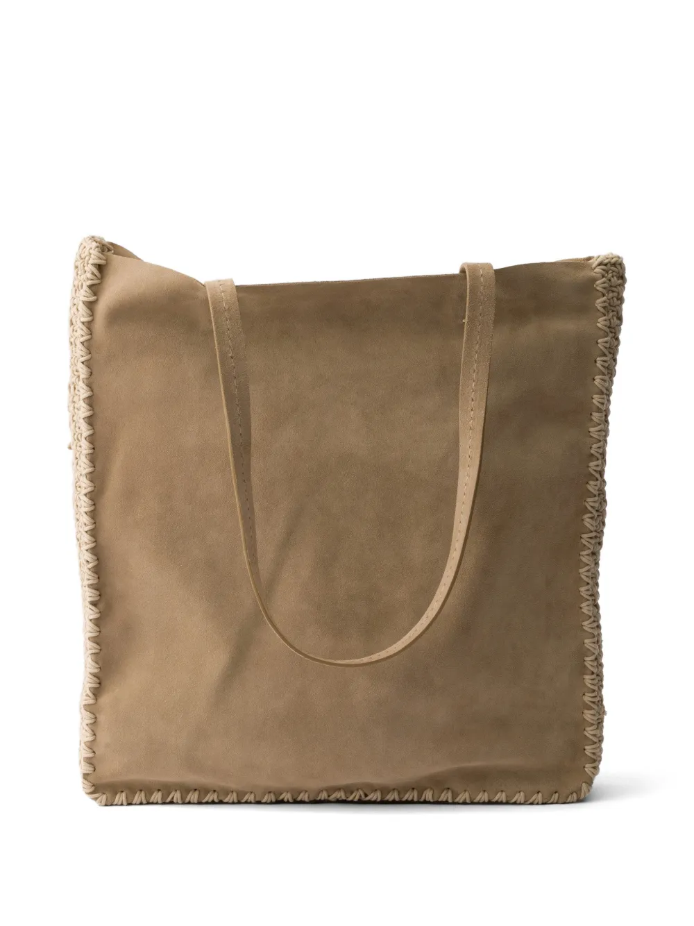 Prada Grote suède en gehaakte shopper Beige