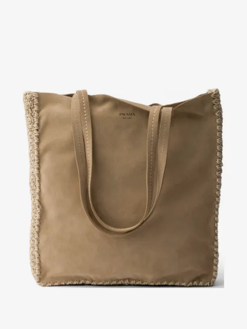 Prada large suede and crochet tote bag