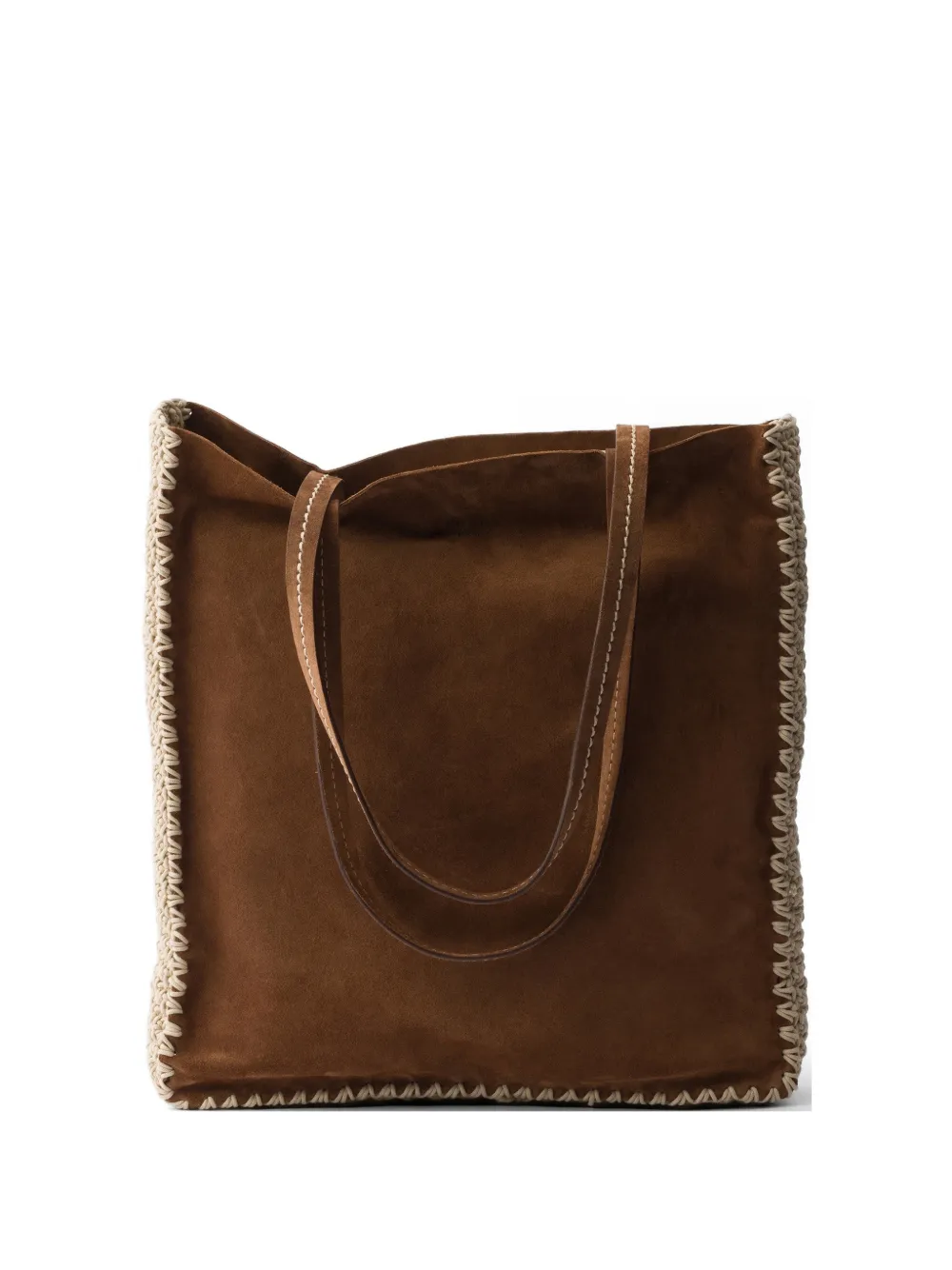 Prada large suede and crochet tote bag - Braun