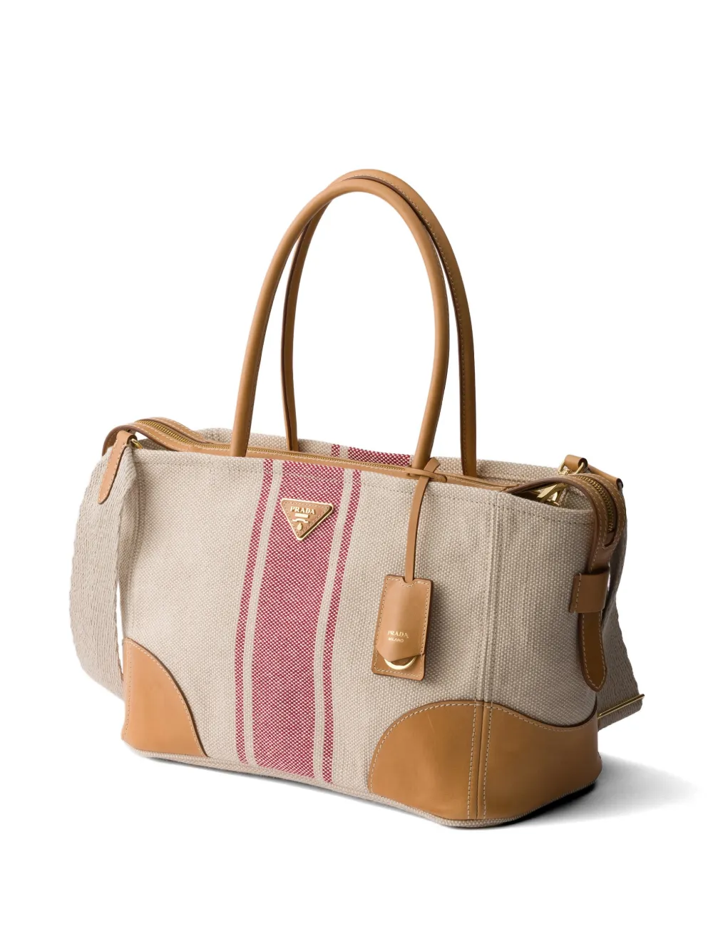 Prada Grote canvas en leren shopper Beige