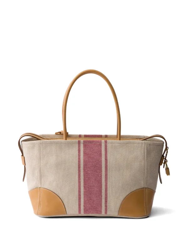 Prada キャンバス＆レザーハンドバッグ L | ニュートラル | FARFETCH JP