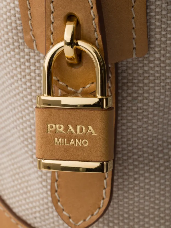 Prada キャンバス＆レザーハンドバッグ L | ニュートラル | FARFETCH JP