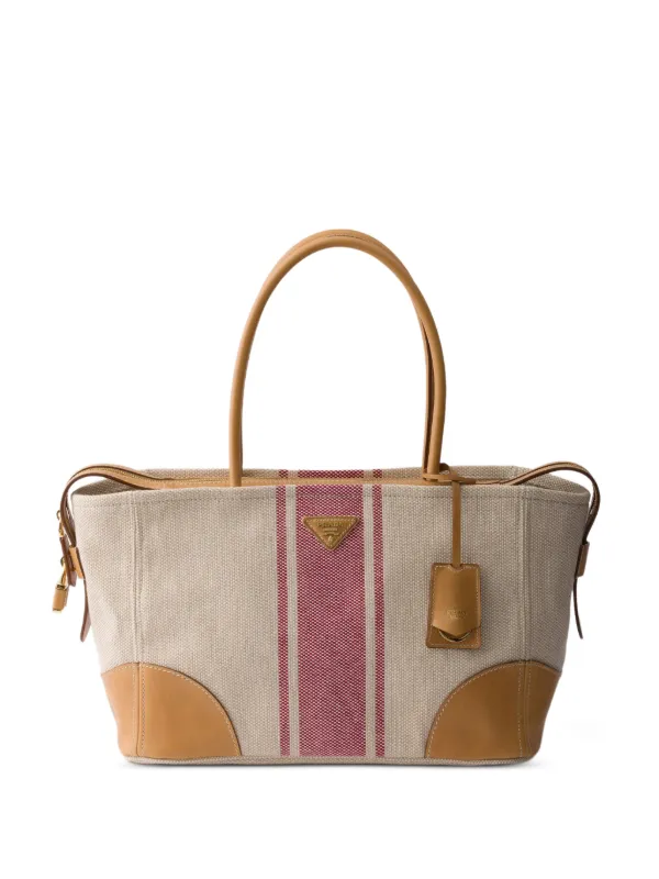 PRADA キャンバス×レザー ハンドバッグ Prada キャンバス＆レザーハンドバッグ L | ニュートラル | FARFETCH JP