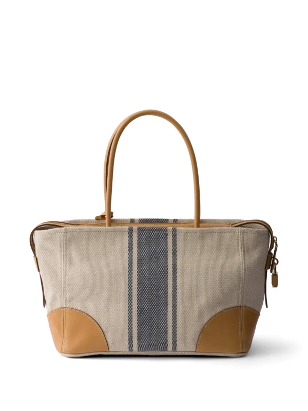 PRADA キャンバス×レザー ハンドバッグ Prada キャンバス＆レザーハンドバッグ L | ニュートラル | FARFETCH JP