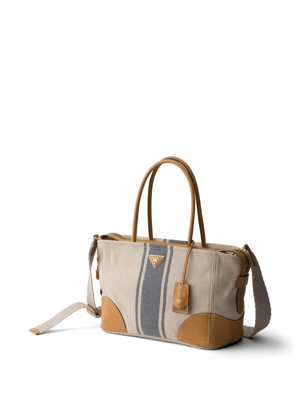 Prada Grote canvas en leren shopper Beige