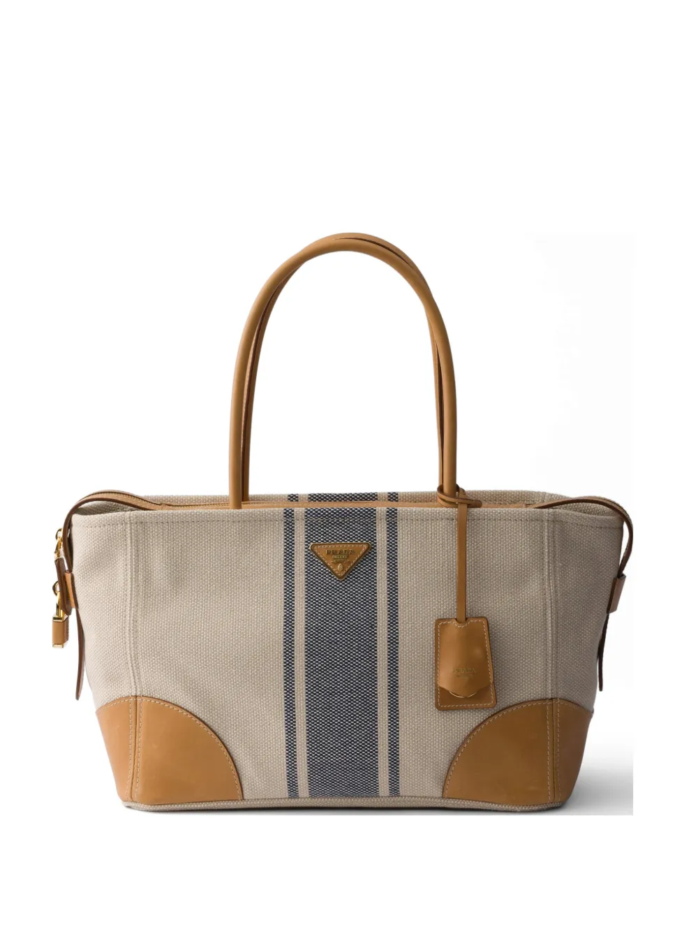 Prada large canvas and leather shopping bag - Toni neutri