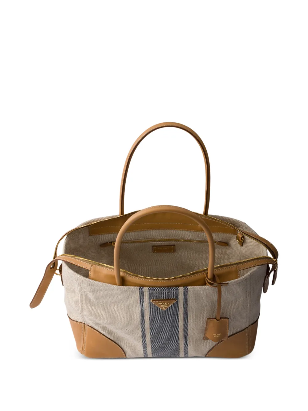 Prada Grote canvas en leren shopper Beige