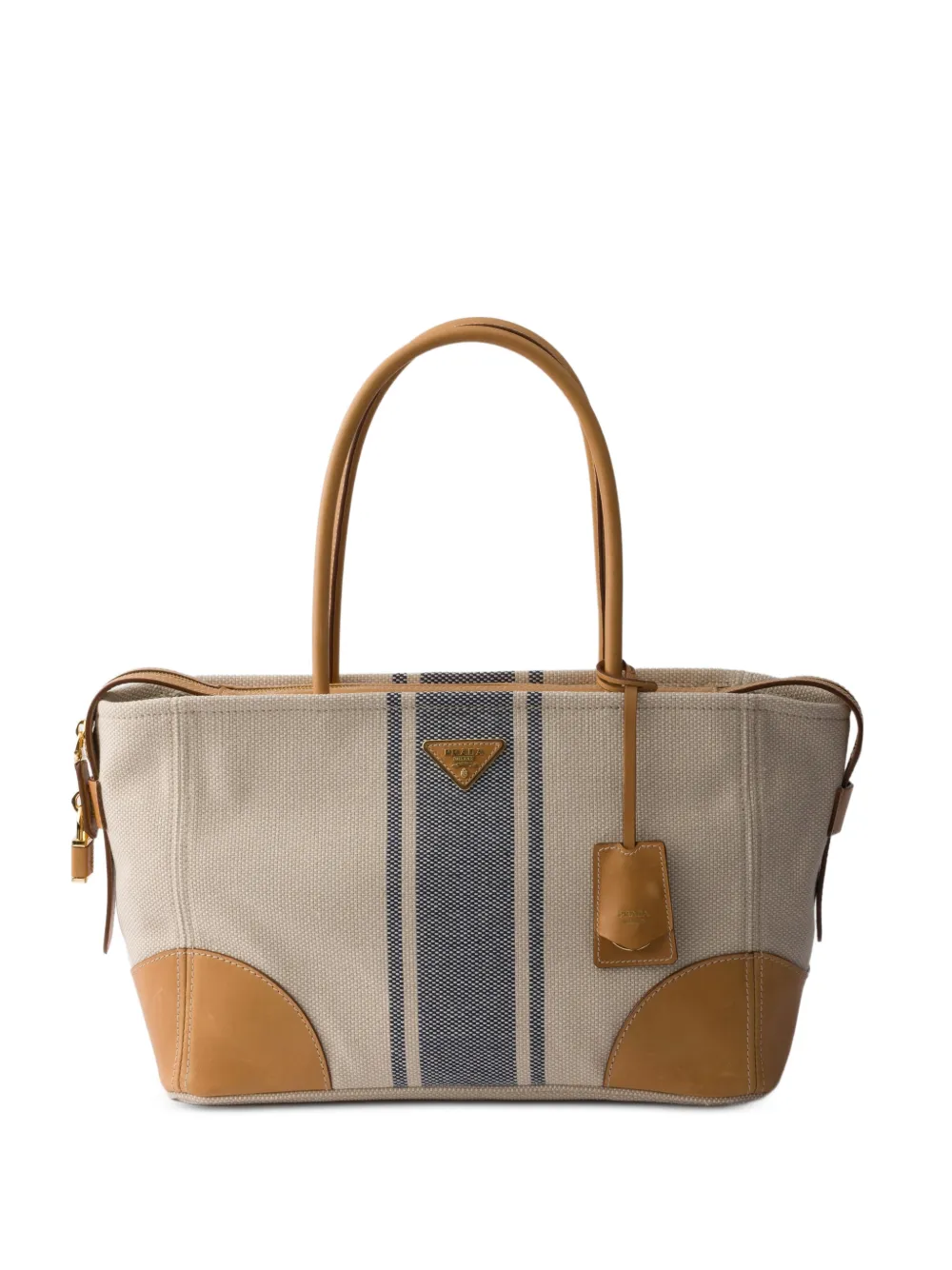 Prada large canvas and leather shopping bag - Neutrals