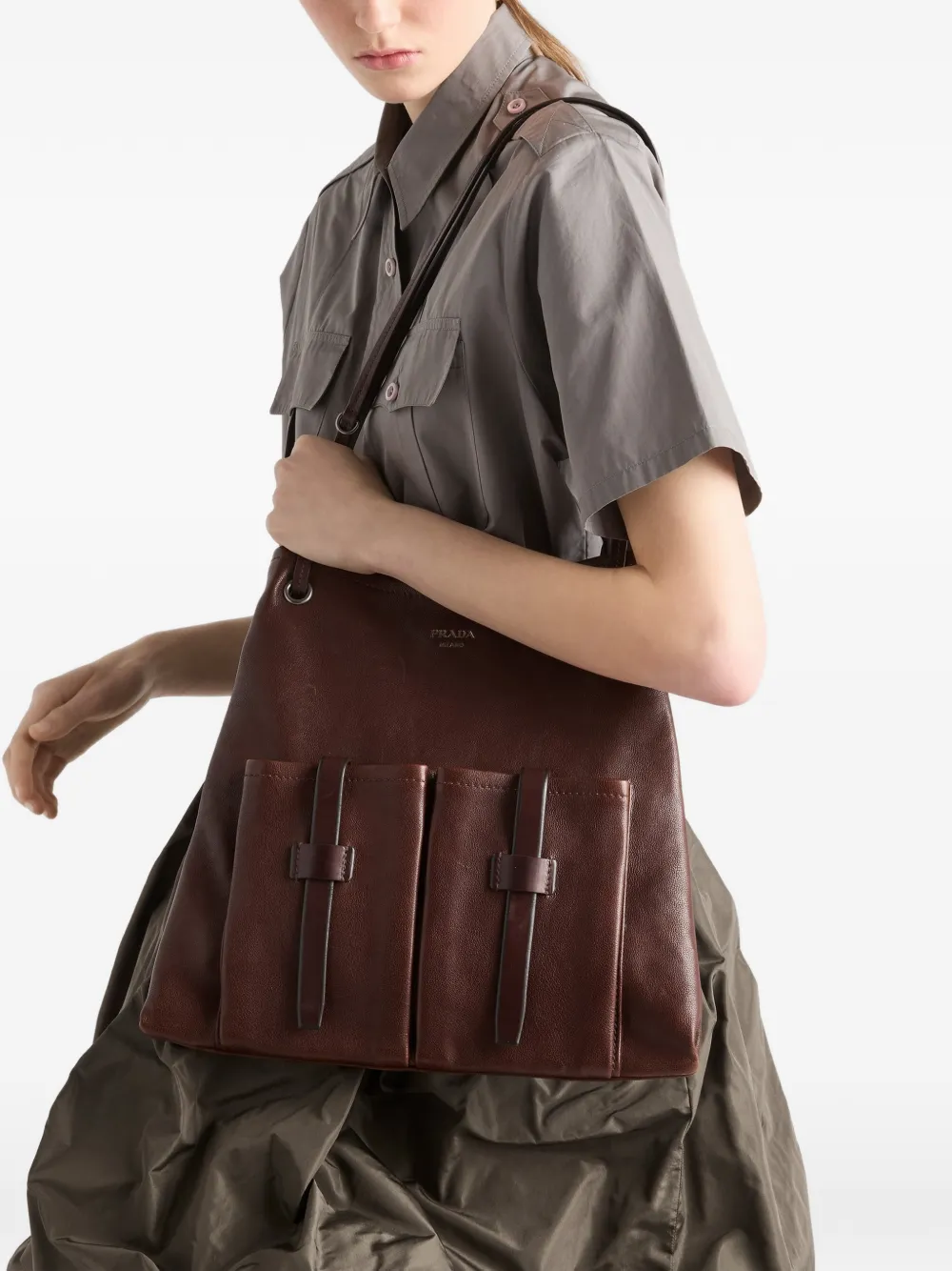 Prada Route grote leren tas Bruin