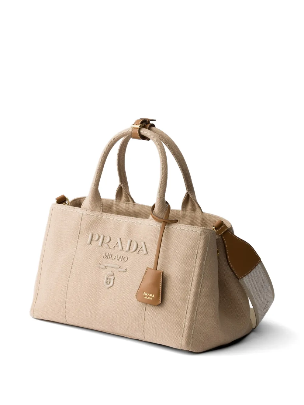 Prada Jardinière grote katoenen canvas handtas Beige