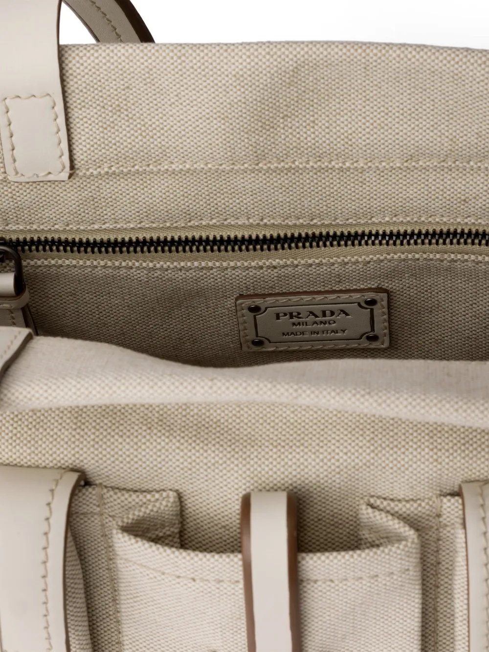 Prada Route grote canvas en leren shopper Beige
