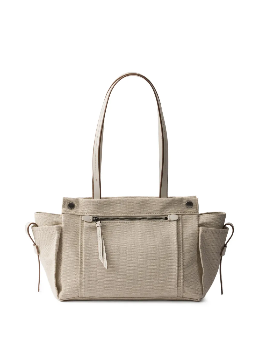 Prada Route grote canvas en leren shopper Beige