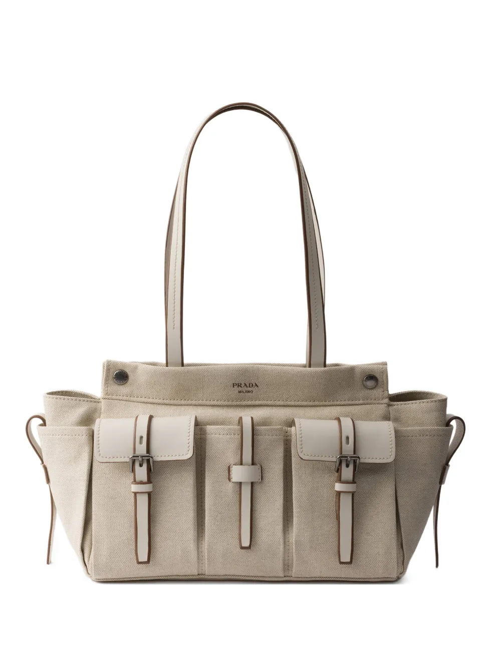Prada Route large canvas and leather tote bag - Neutrals