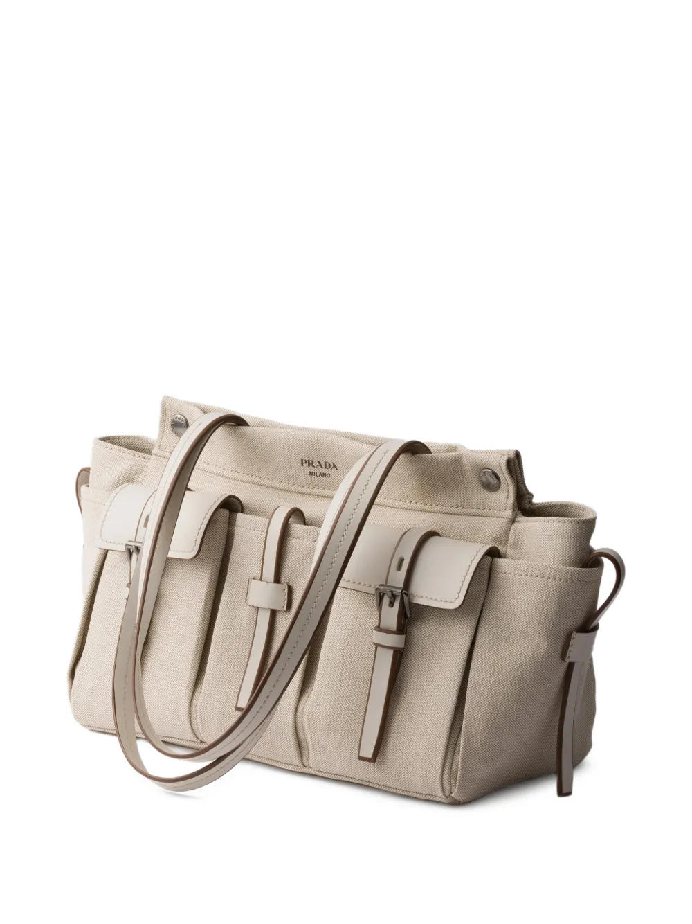 Prada Route grote canvas en leren shopper Beige