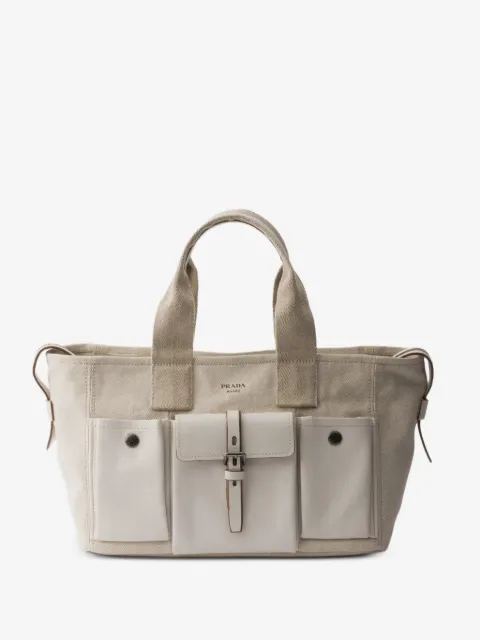 Prada Route large canvas and leather tote bag