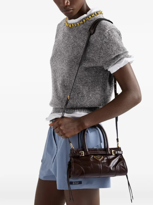 Prada ボニー レザーハンドバッグ ミニ | ブラウン | FARFETCH JP