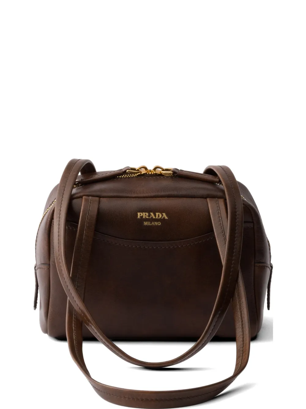 Prada Carry antiqued leather top-handle mini-bag - Marrone
