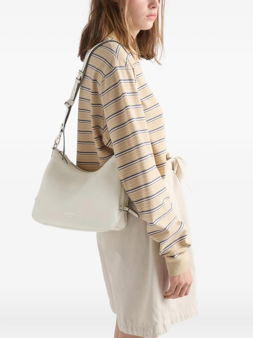 Prada Fold medium leren tas Wit