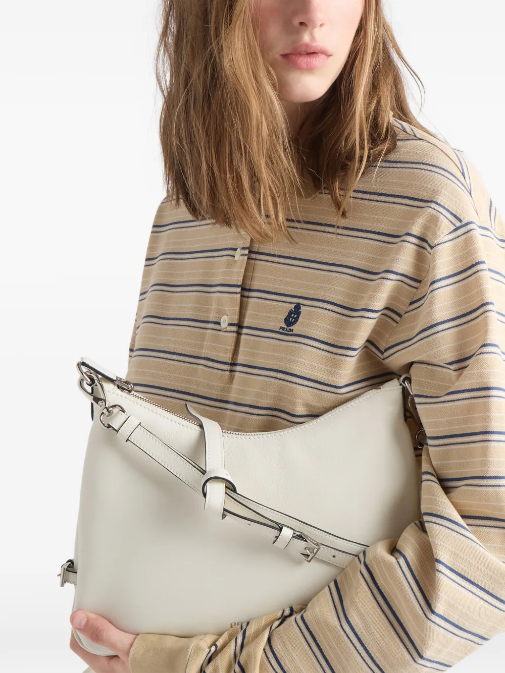 Prada Fold medium leren tas Wit