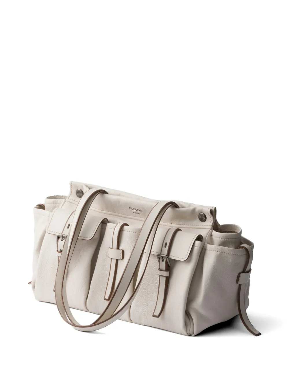 Prada Route grote leren shopper Beige