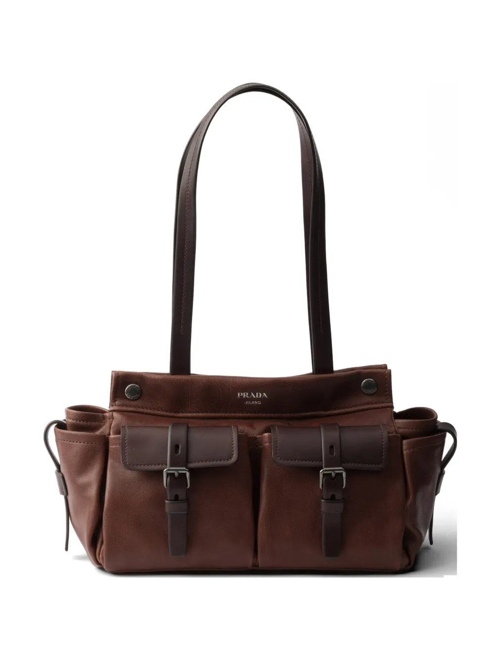 Prada Route medium leather tote bag - Marrone