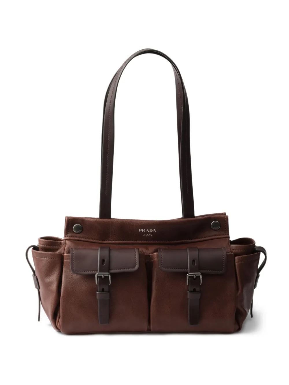 Prada Route medium leather tote bag - Brown