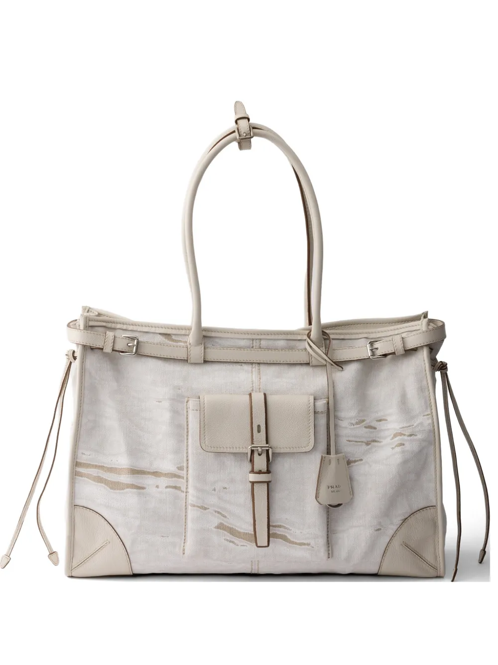 Prada Bonnie printed linen and leather tote bag - Neutrals
