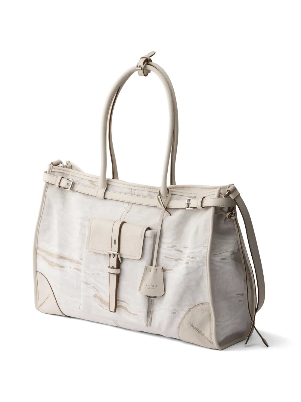 Prada Bonnie linnen en leren shopper Beige
