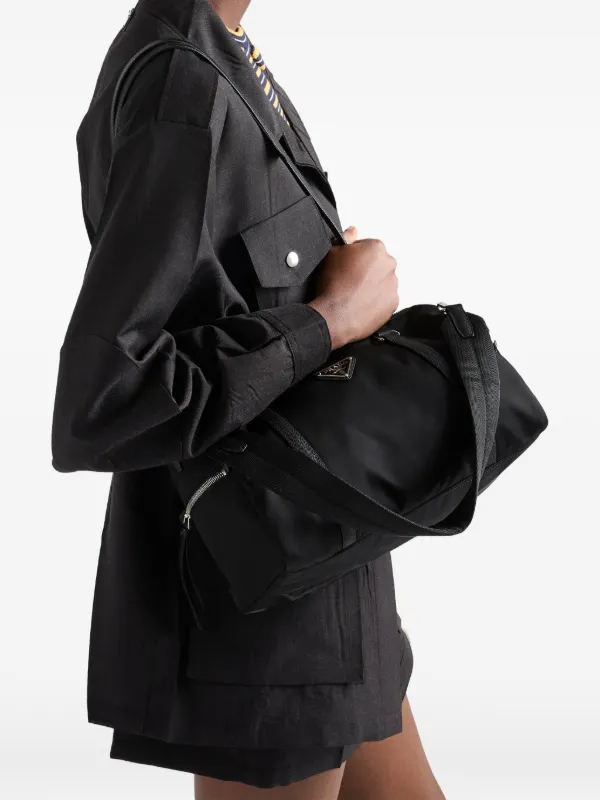 Prada Large Re-Nylon And Saffiano Leather Duffel Bag | Black