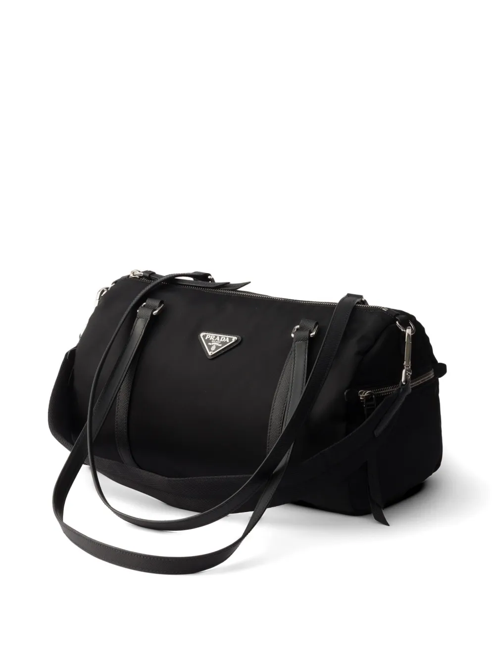 Prada Grote Re-Nylon en Saffiano leren weekendtas Zwart