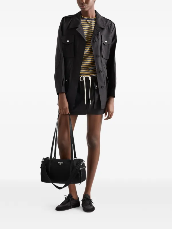 Prada Large Re-Nylon And Saffiano Leather Duffel Bag | Black