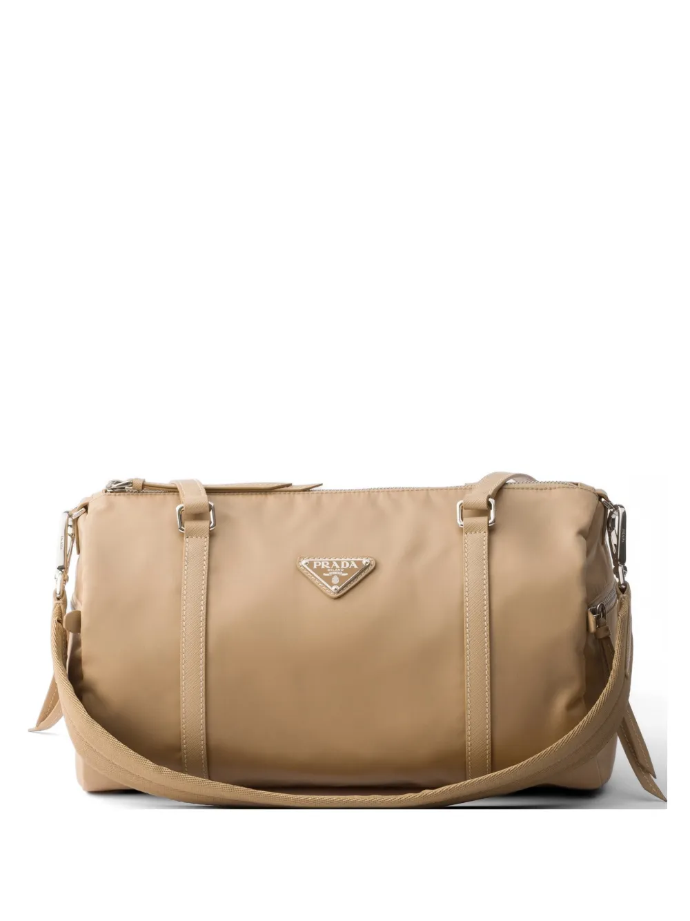 Prada large Re-Nylon and Saffiano-leather duffel bag - Brown