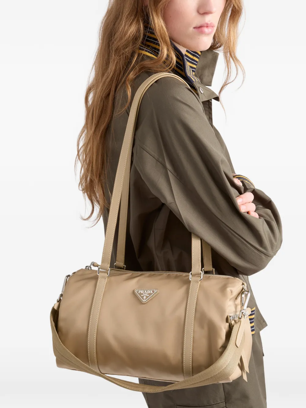 Prada Grote Re-Nylon en Saffiano leren weekendtas Bruin