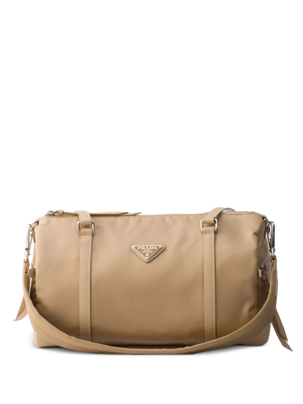 Prada large Re-Nylon and Saffiano-leather duffel bag - Braun