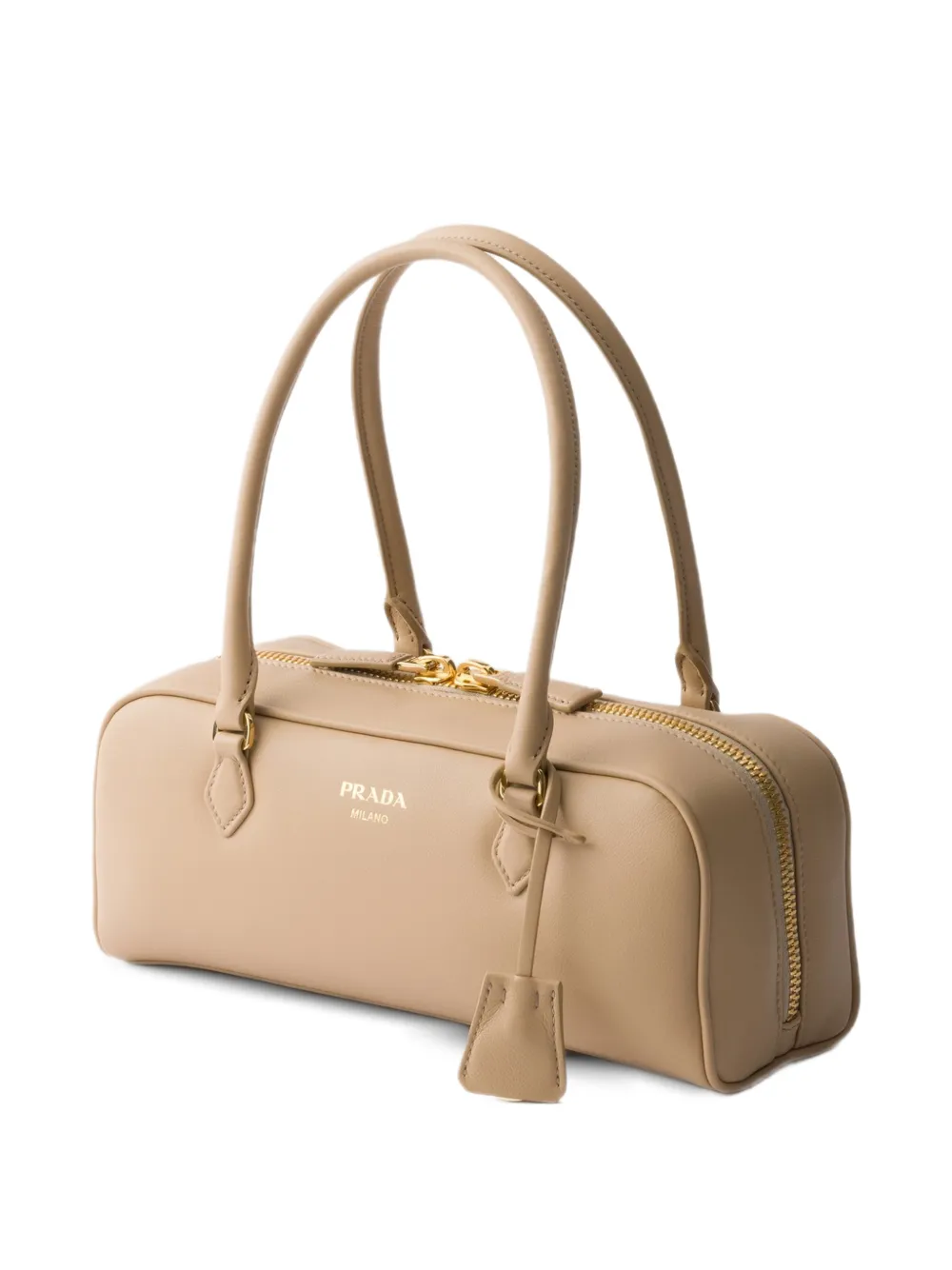 Prada Medium leren tas met logo Beige