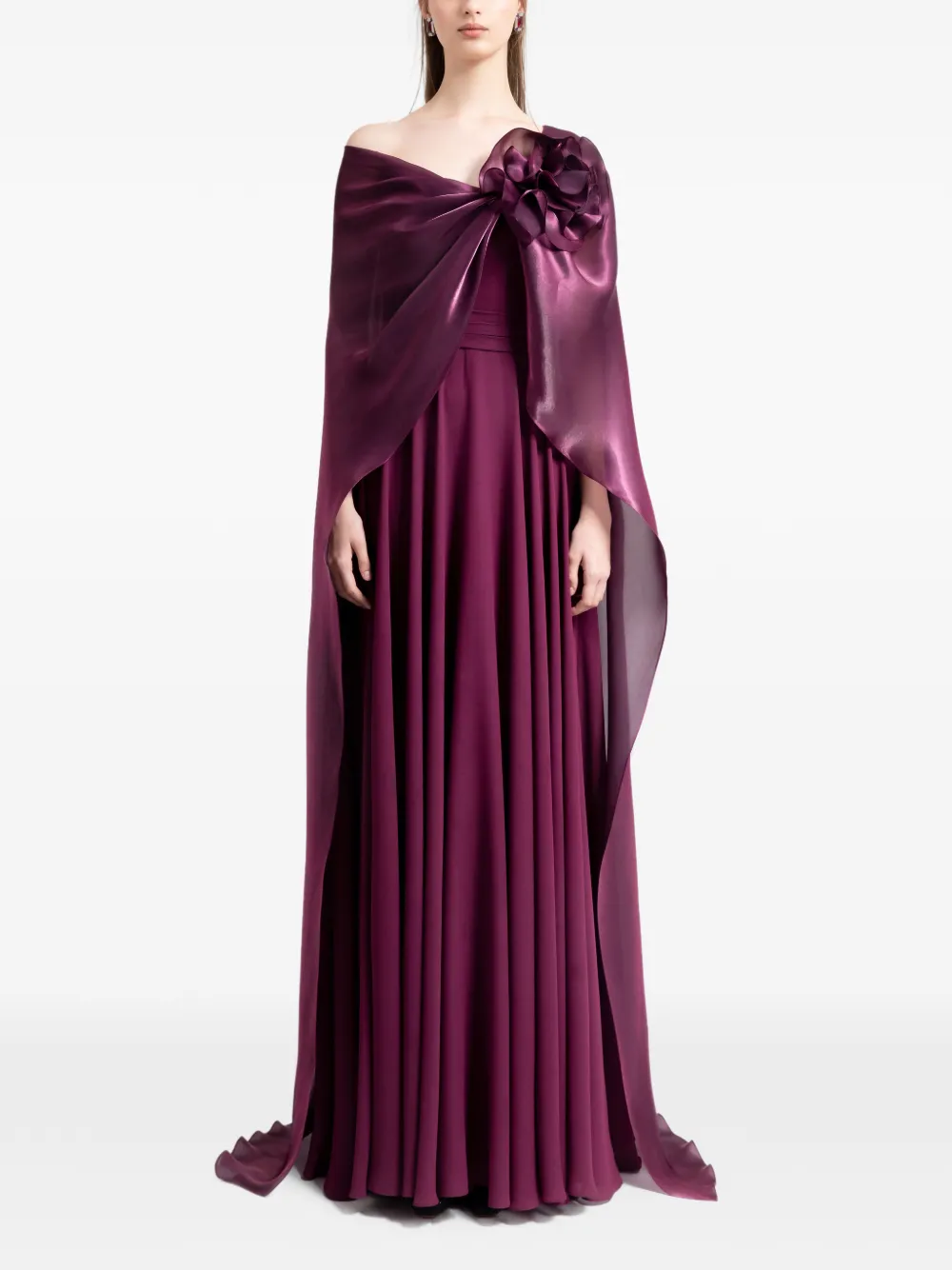 Gemy Maalouf Jurk met bloemdetail en cape Paars