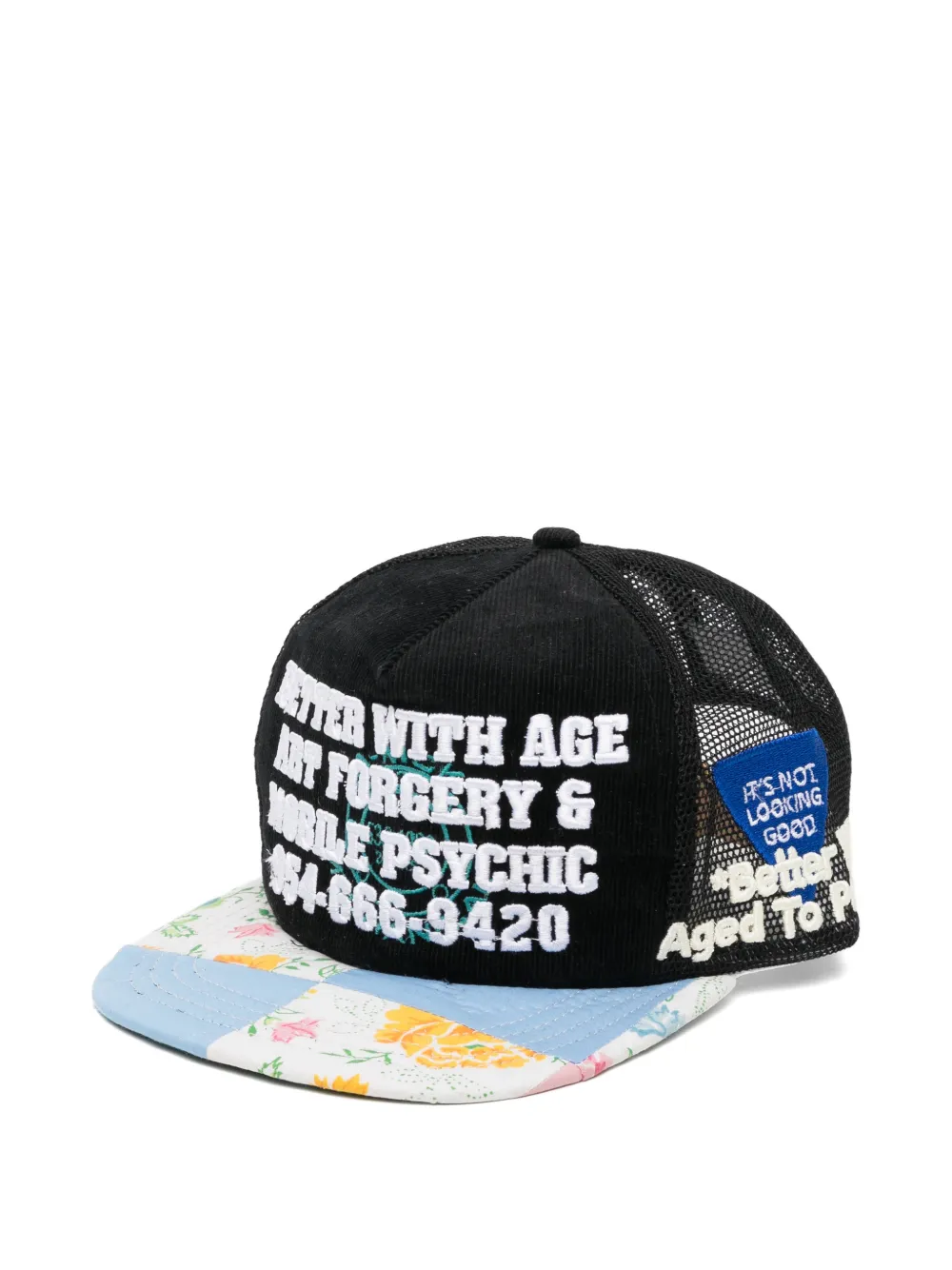 Better with Age embroidered floral-print cap - Nero