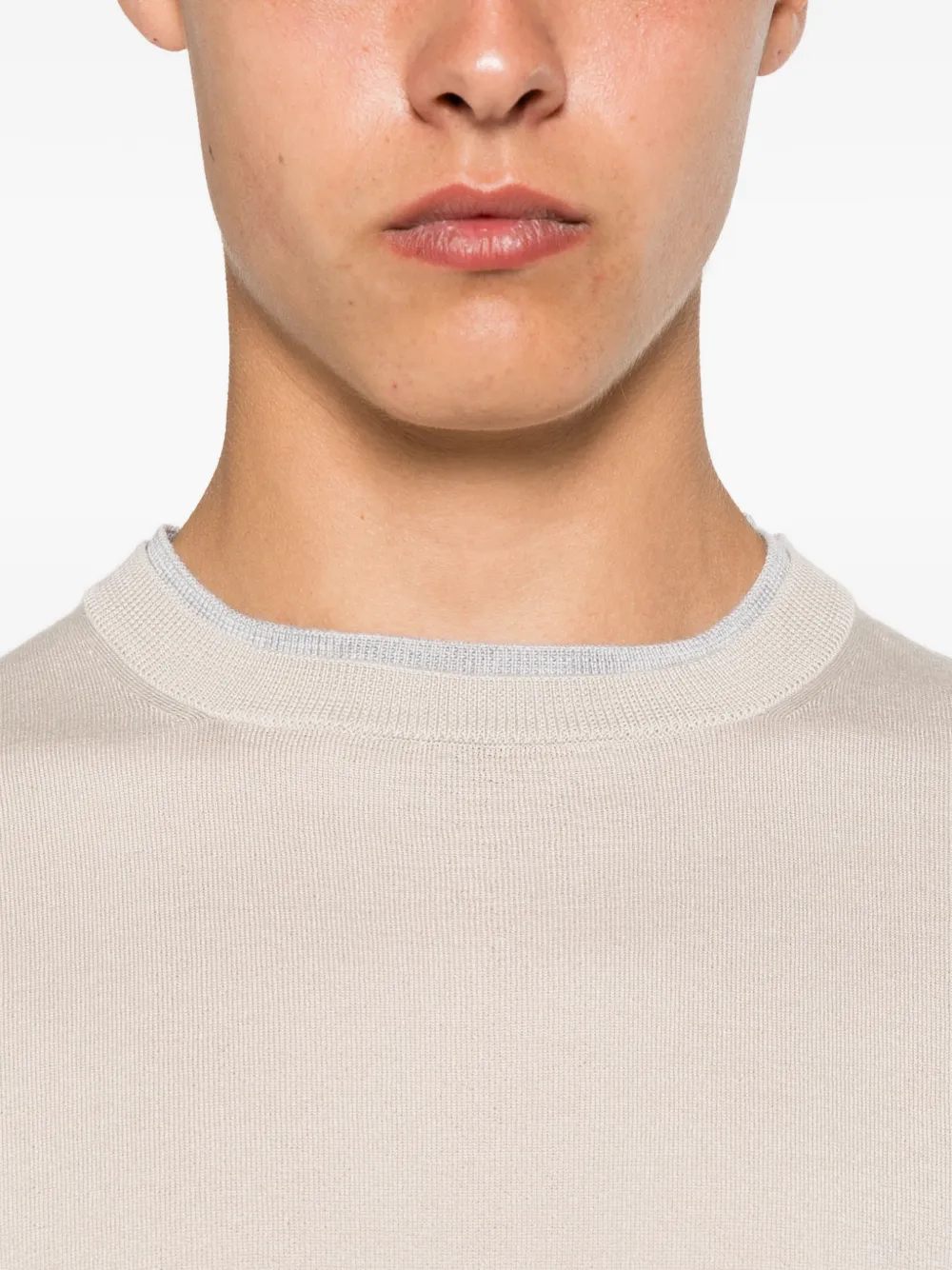 Eleventy Trui met gelaagde hals en geribbelde afwerking Beige