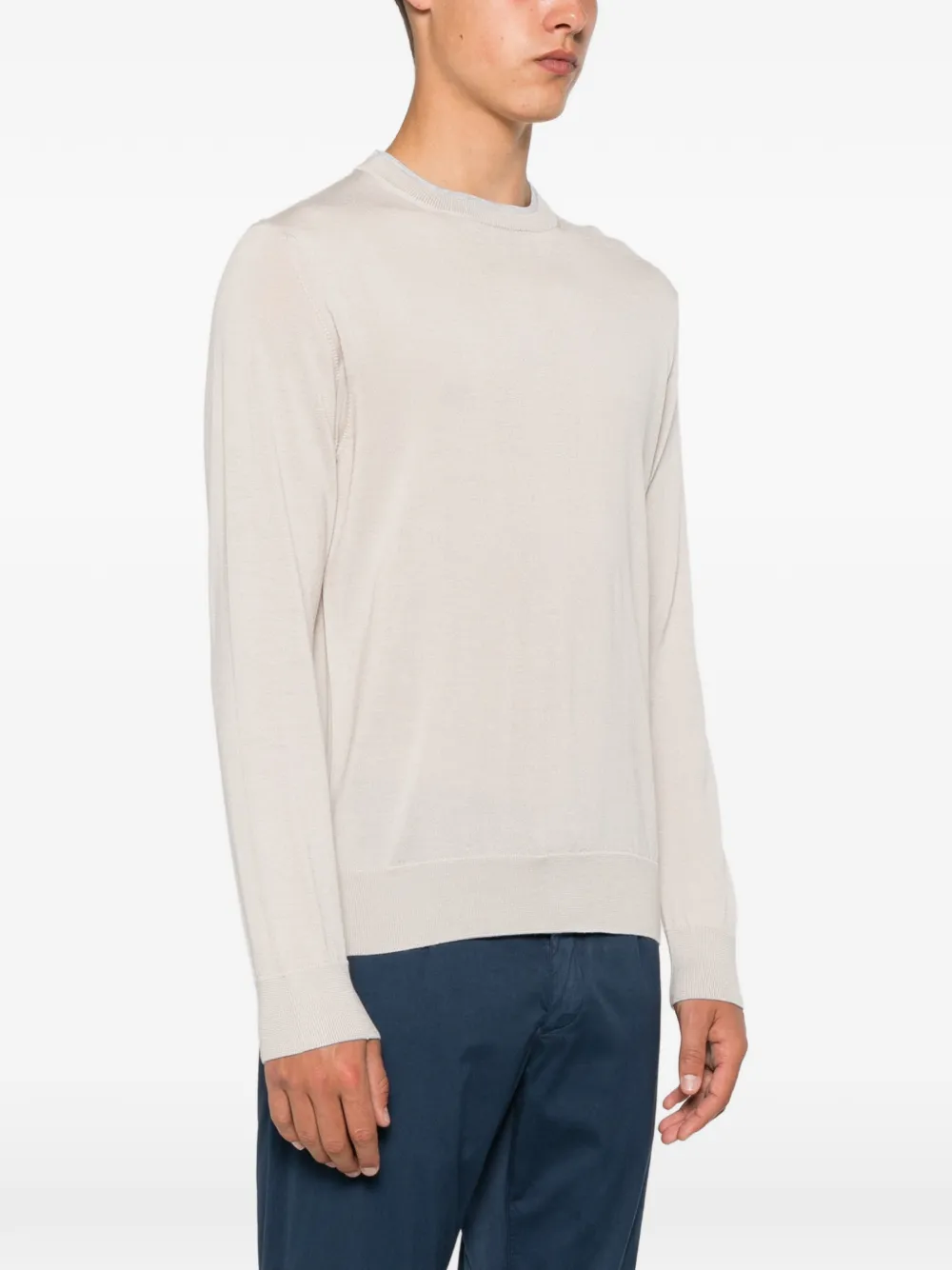 Eleventy Trui met gelaagde hals en geribbelde afwerking Beige