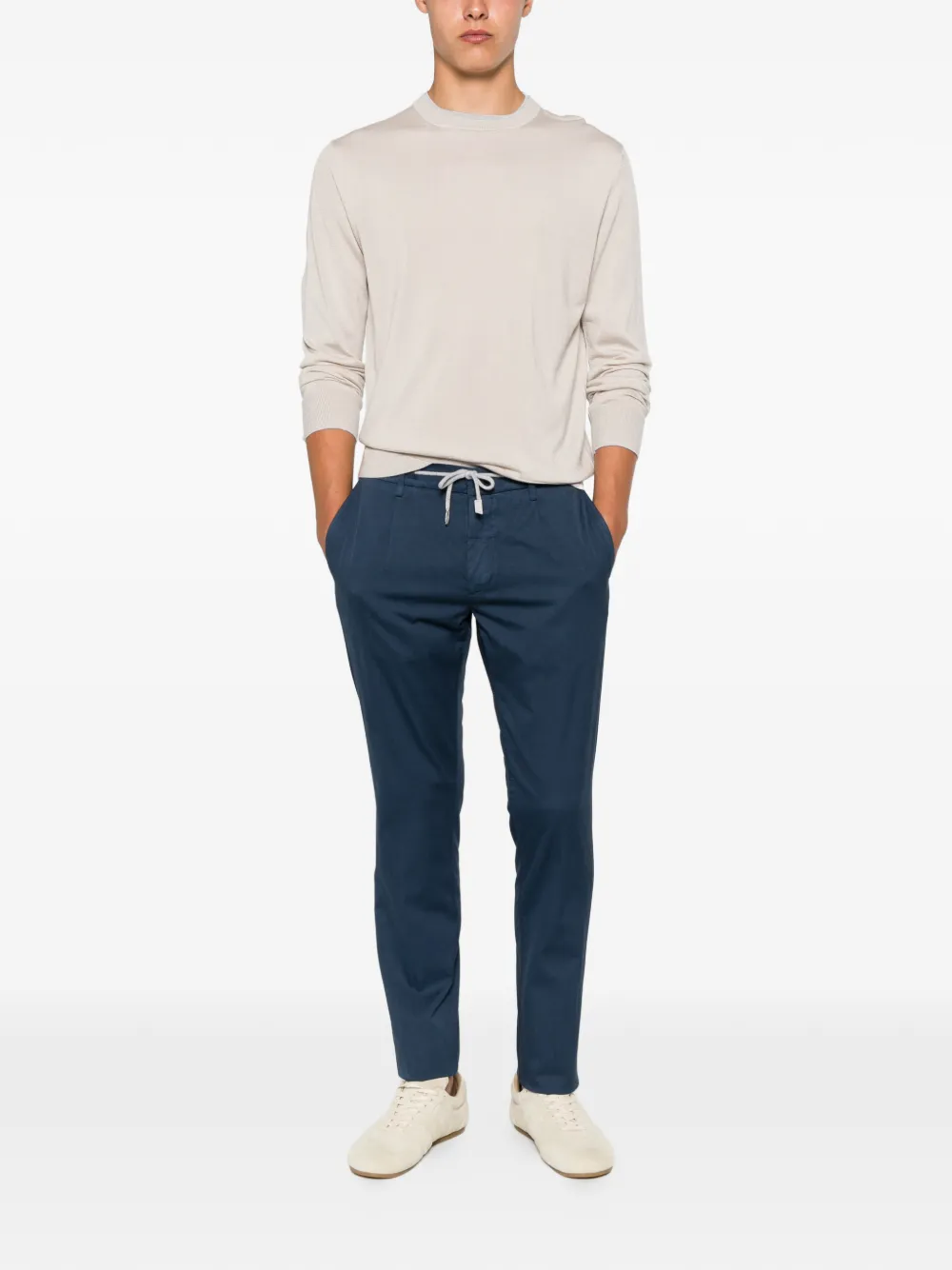 Eleventy Trui met gelaagde hals en geribbelde afwerking Beige