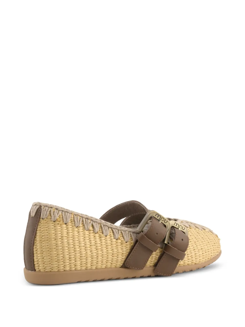 Mou crochet-trim buckle-strap ballet flats Beige