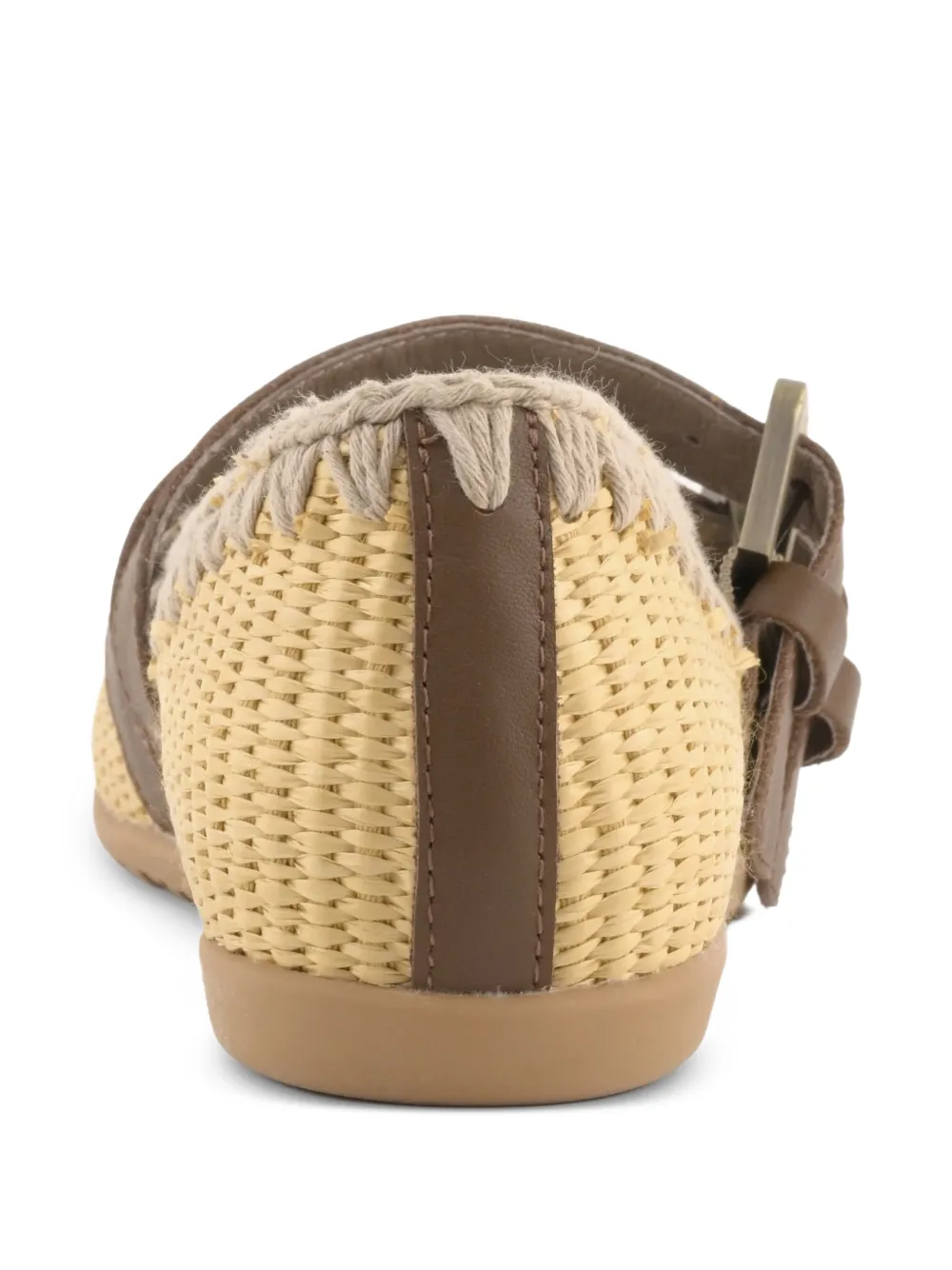 Mou crochet-trim buckle-strap ballet flats Beige
