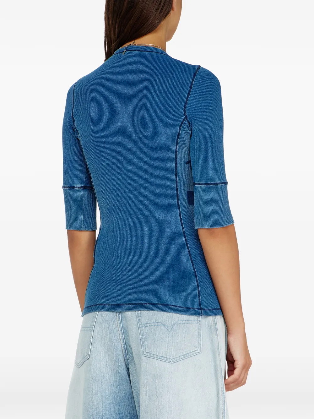 Diesel Henley geribbelde blouse met logopatch Blauw